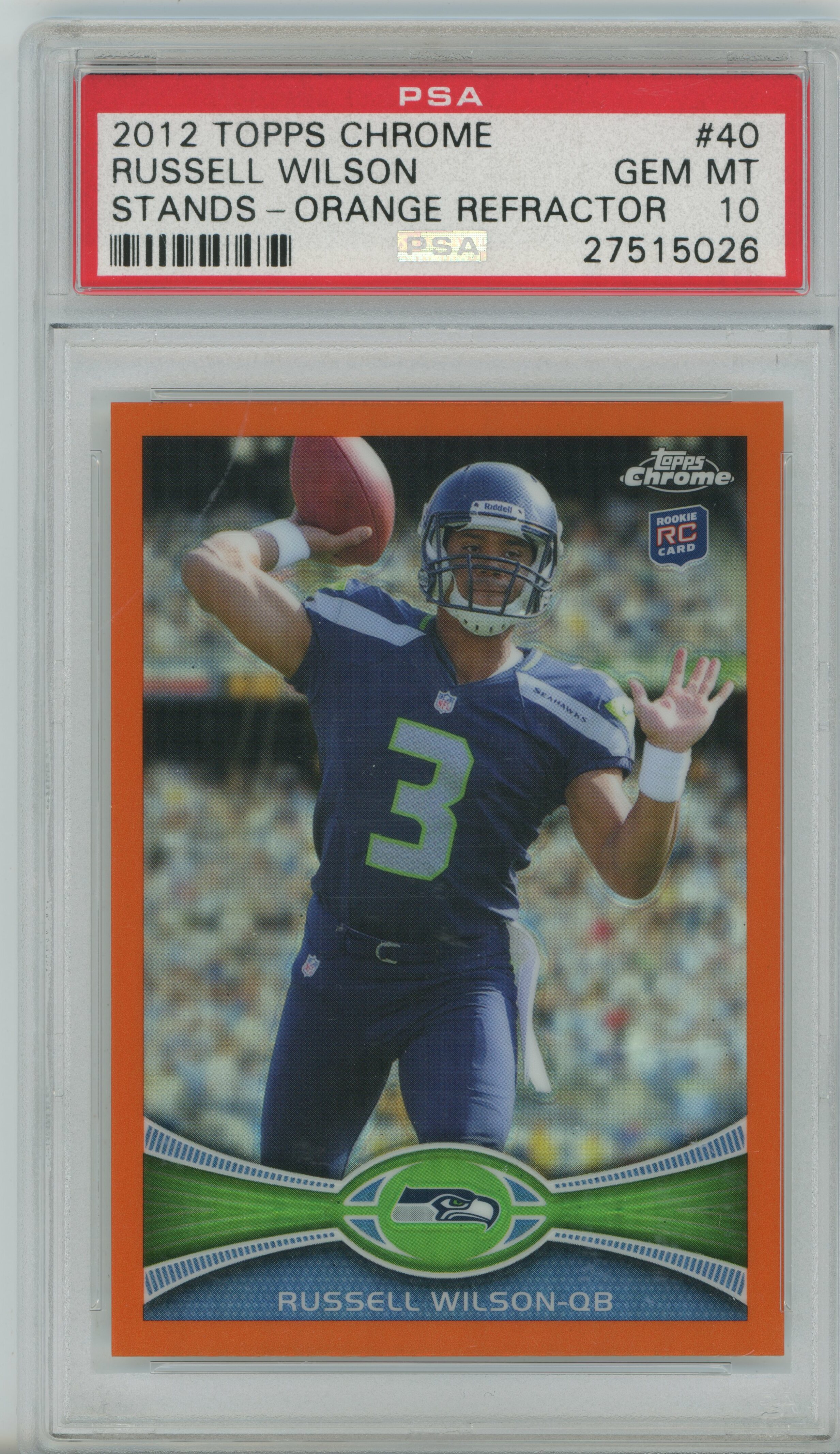 2012 Topps Chrome Stands Orange Refractor Russell Wilson PSA 10