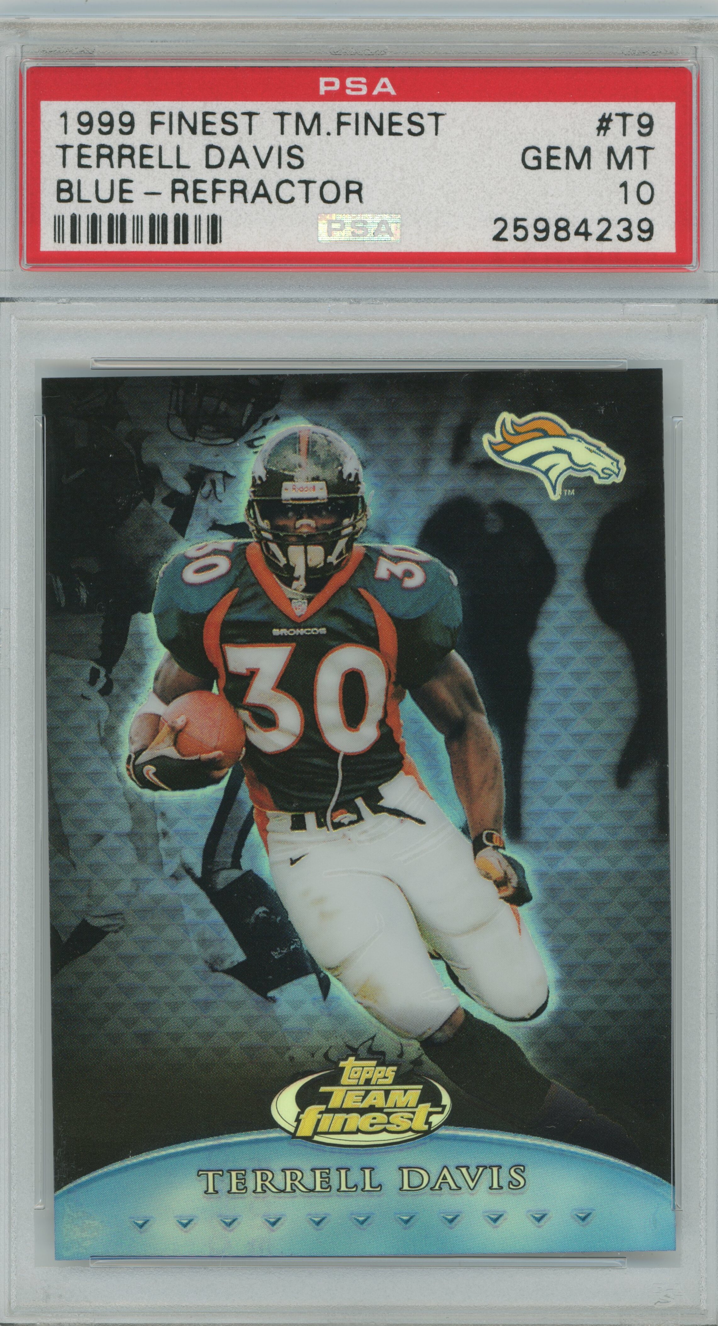 1999 Finest Team Finest Blue Refractor Terrell Davis PSA 10