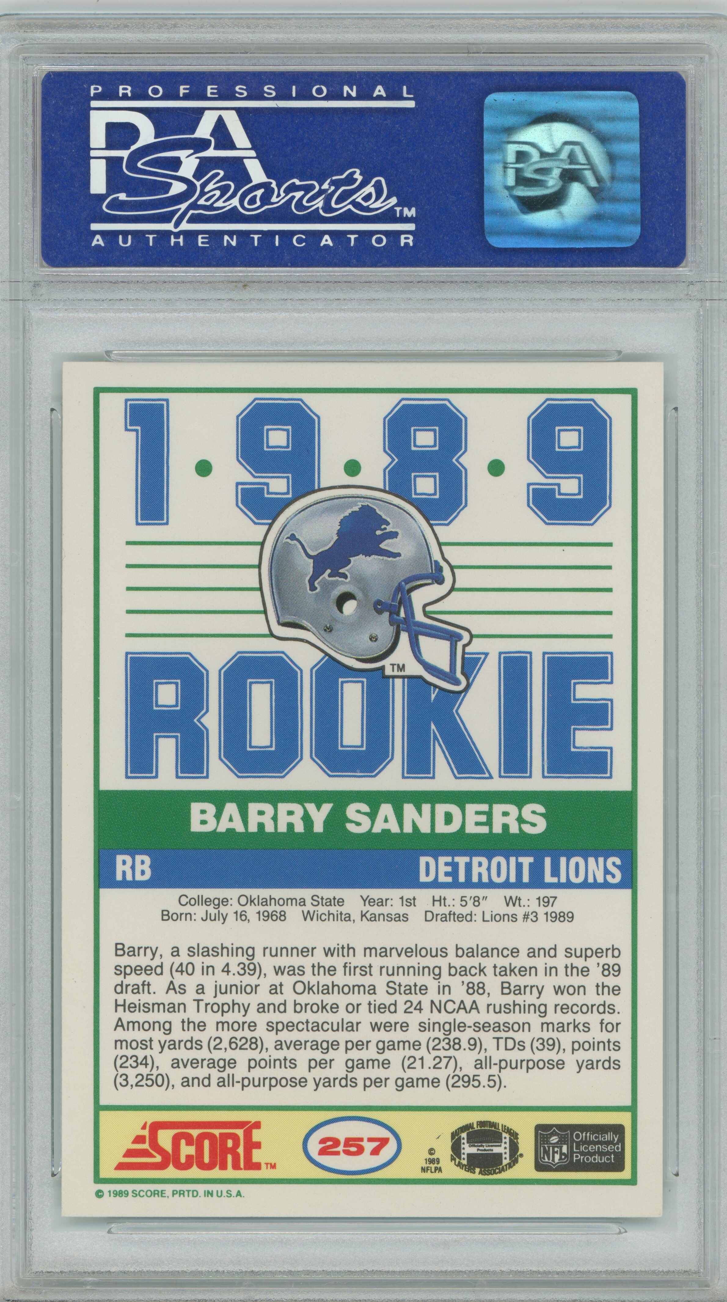 1989 Score RC Barry Sanders PSA 9