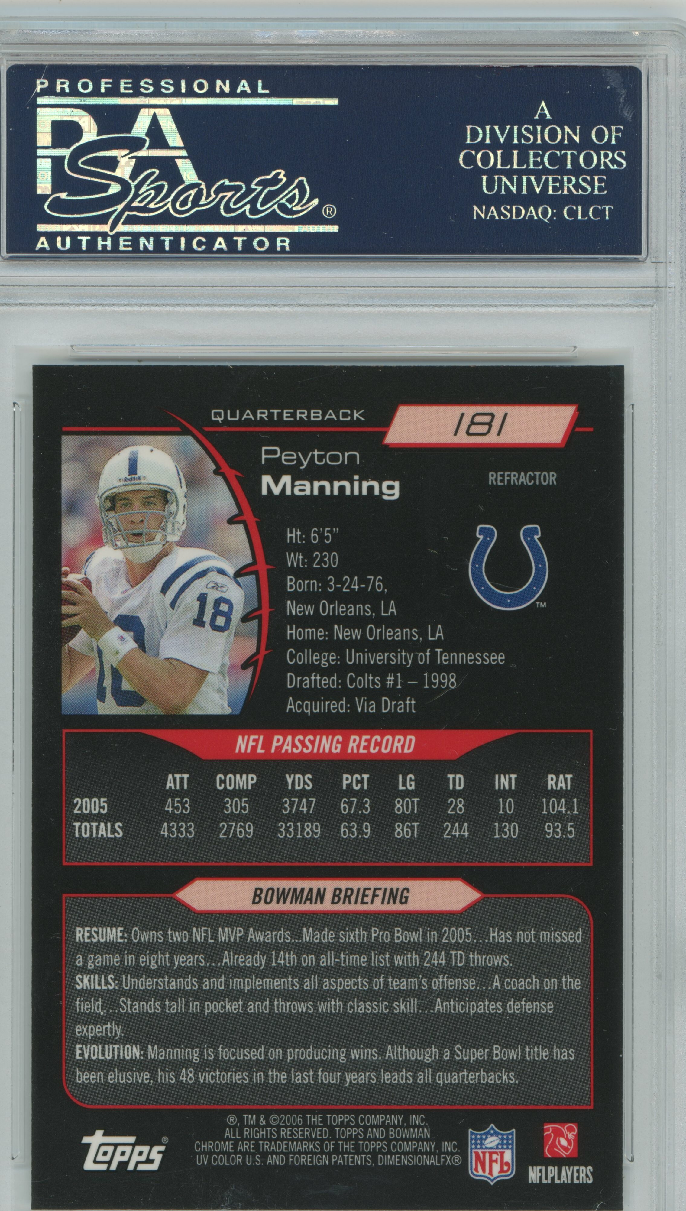 2006 Bowman Chrome Refractor Peyton Manning PSA 9