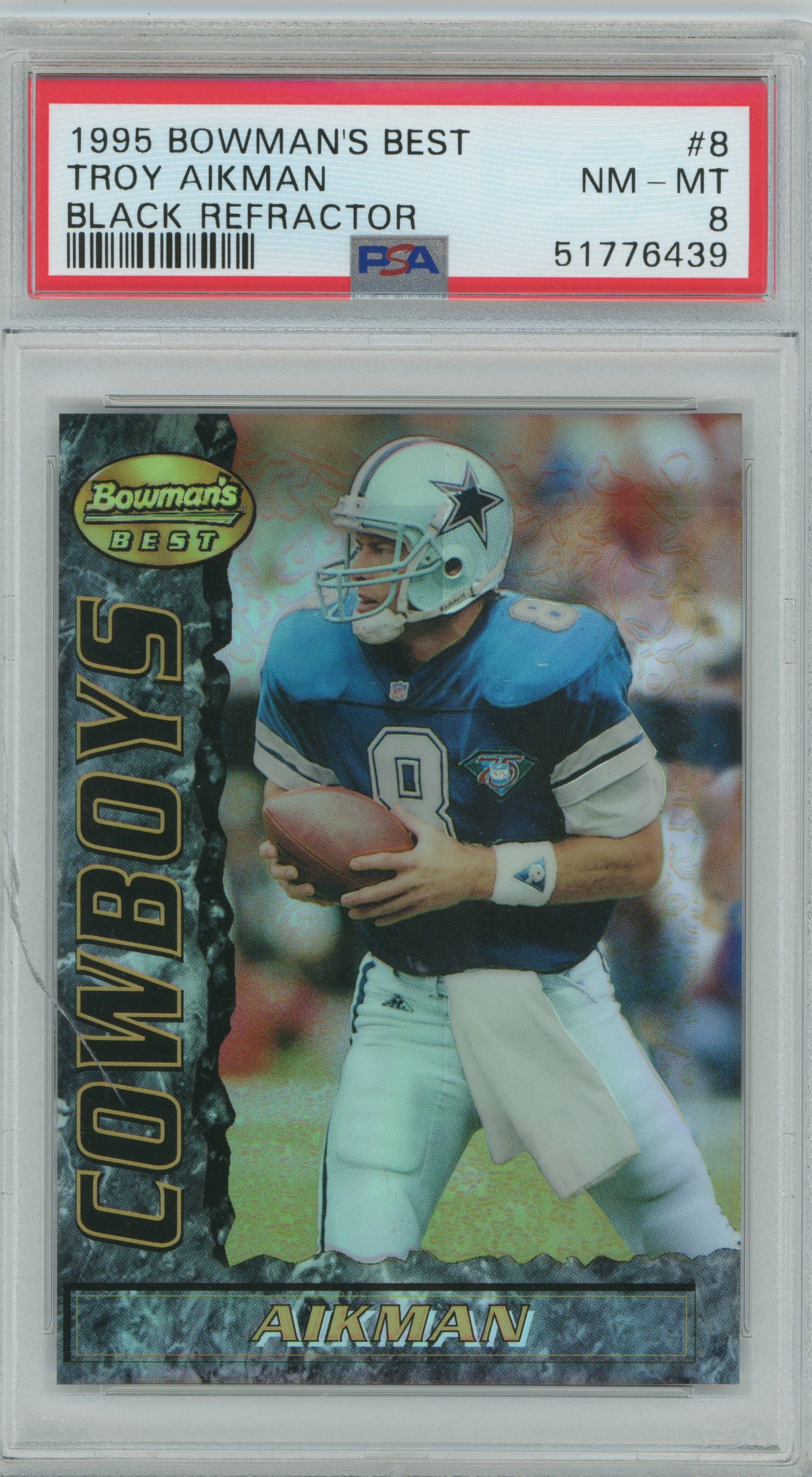 1995 Bowman's Best Black Refractor Troy Aikman PSA 8