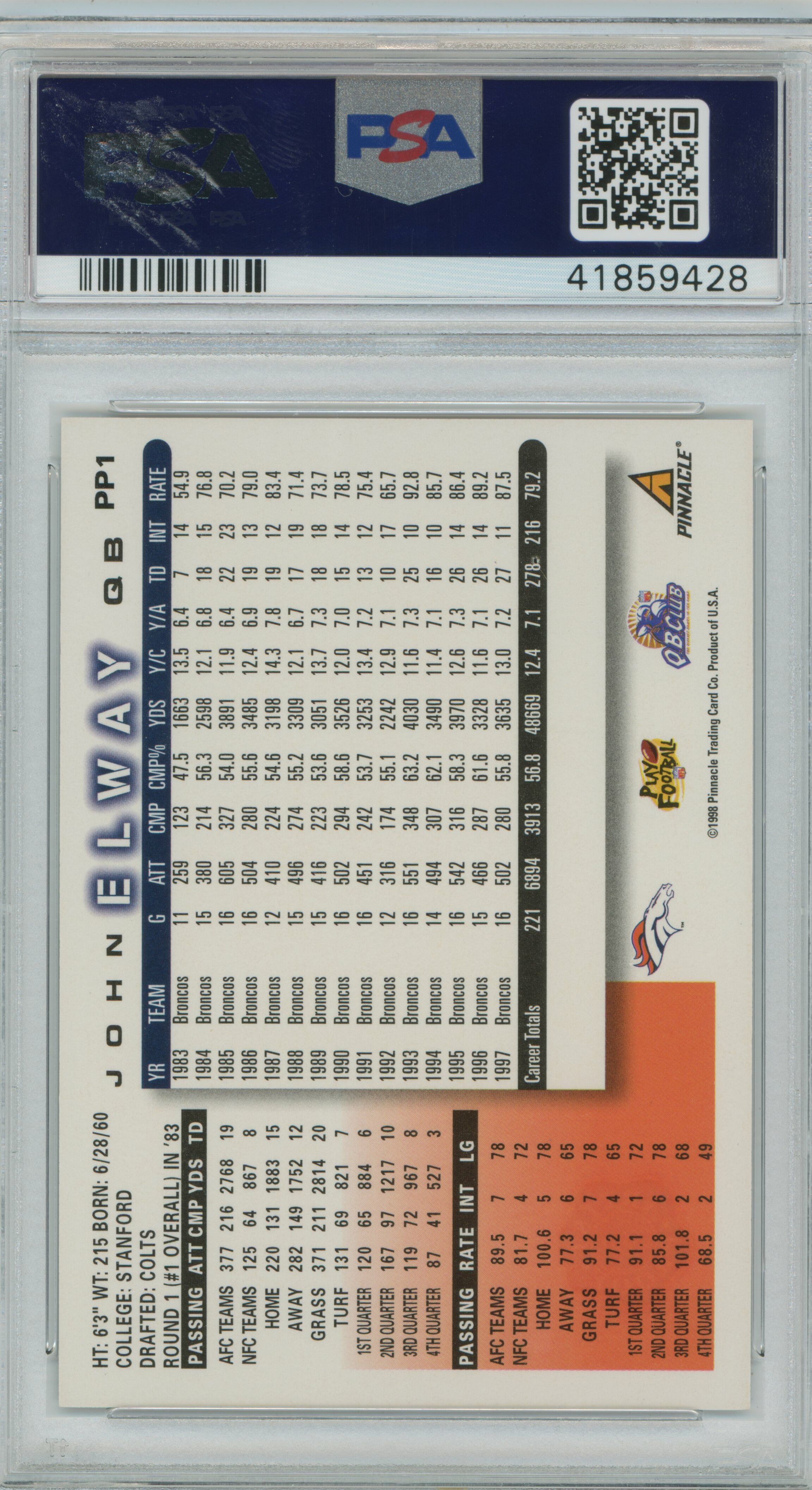 1998 Showcase Artist's Proof John Elway PSA 9