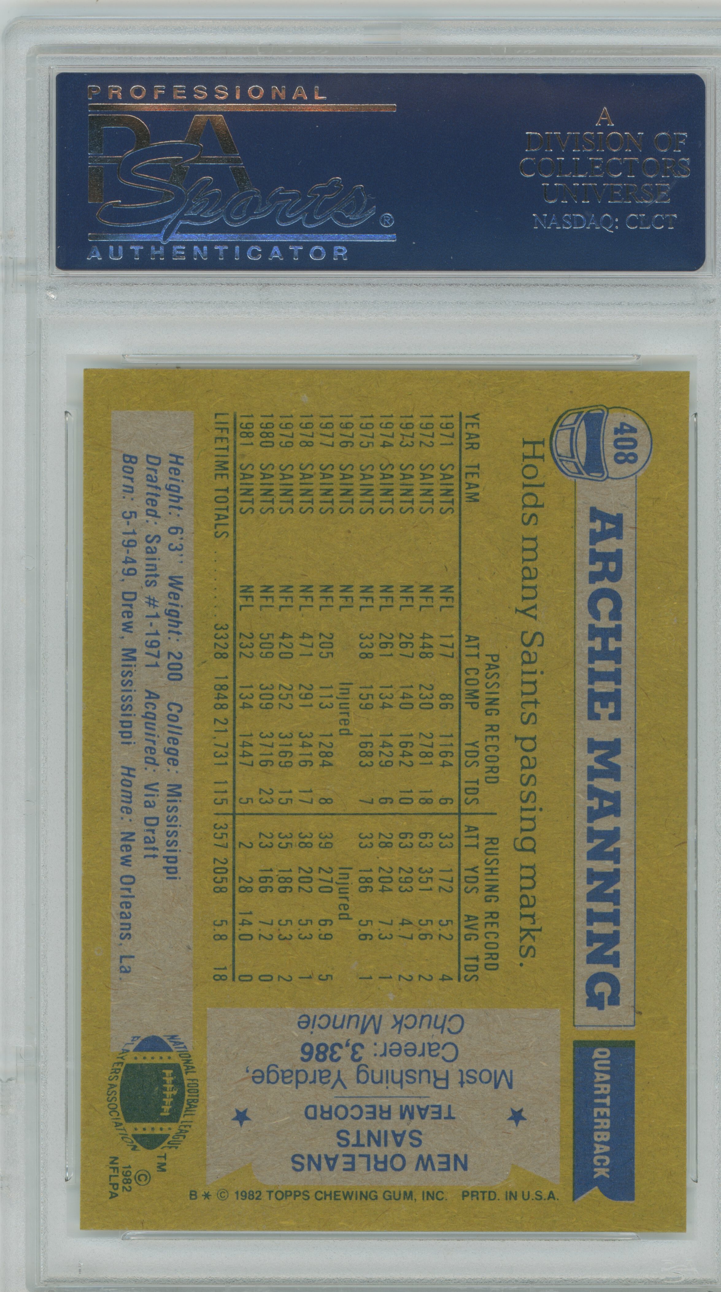 1982 Topps Archie Manning PSA 10