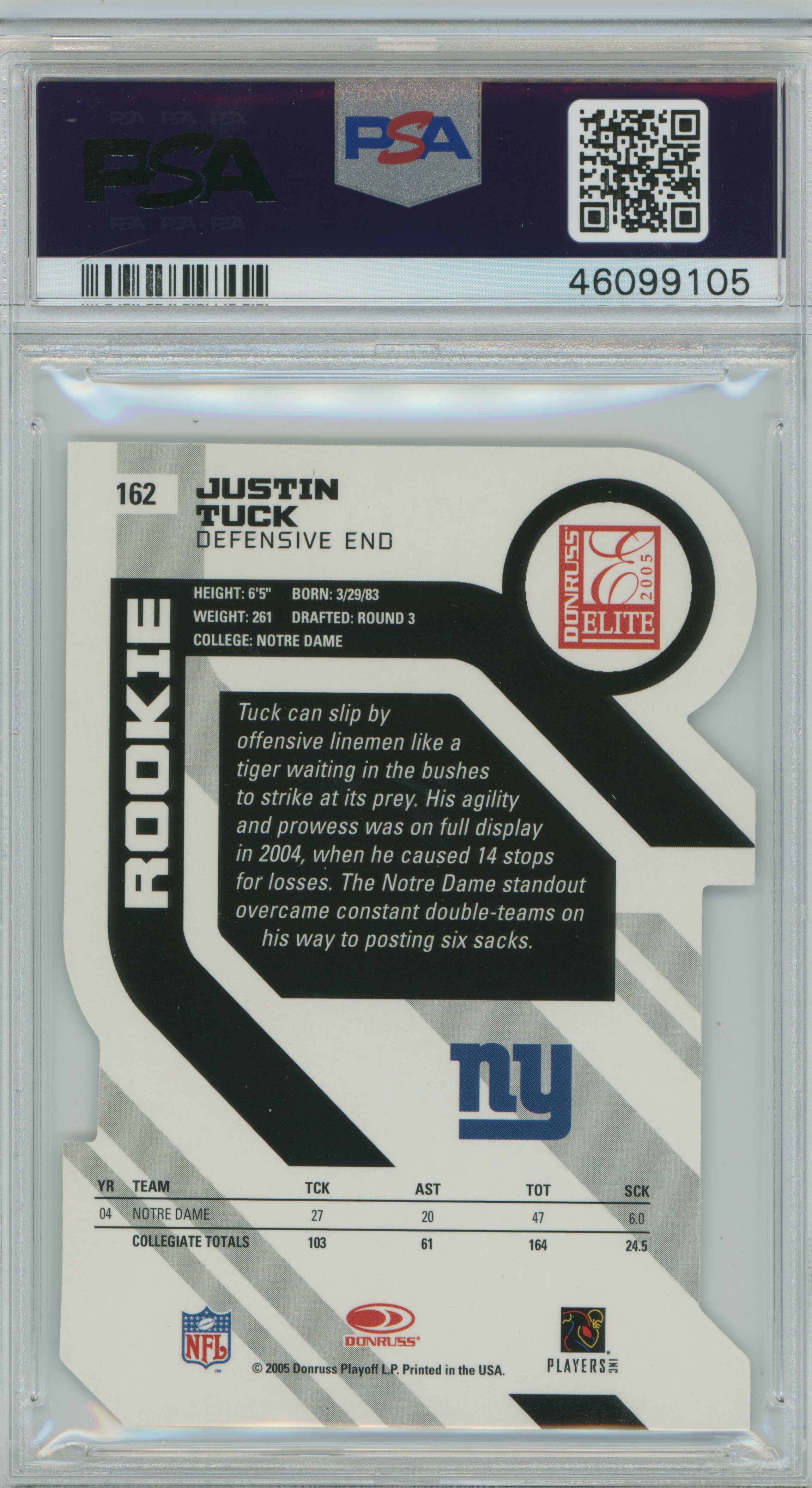 2005 Elite Aspirations RC Justin Tuck PSA 9