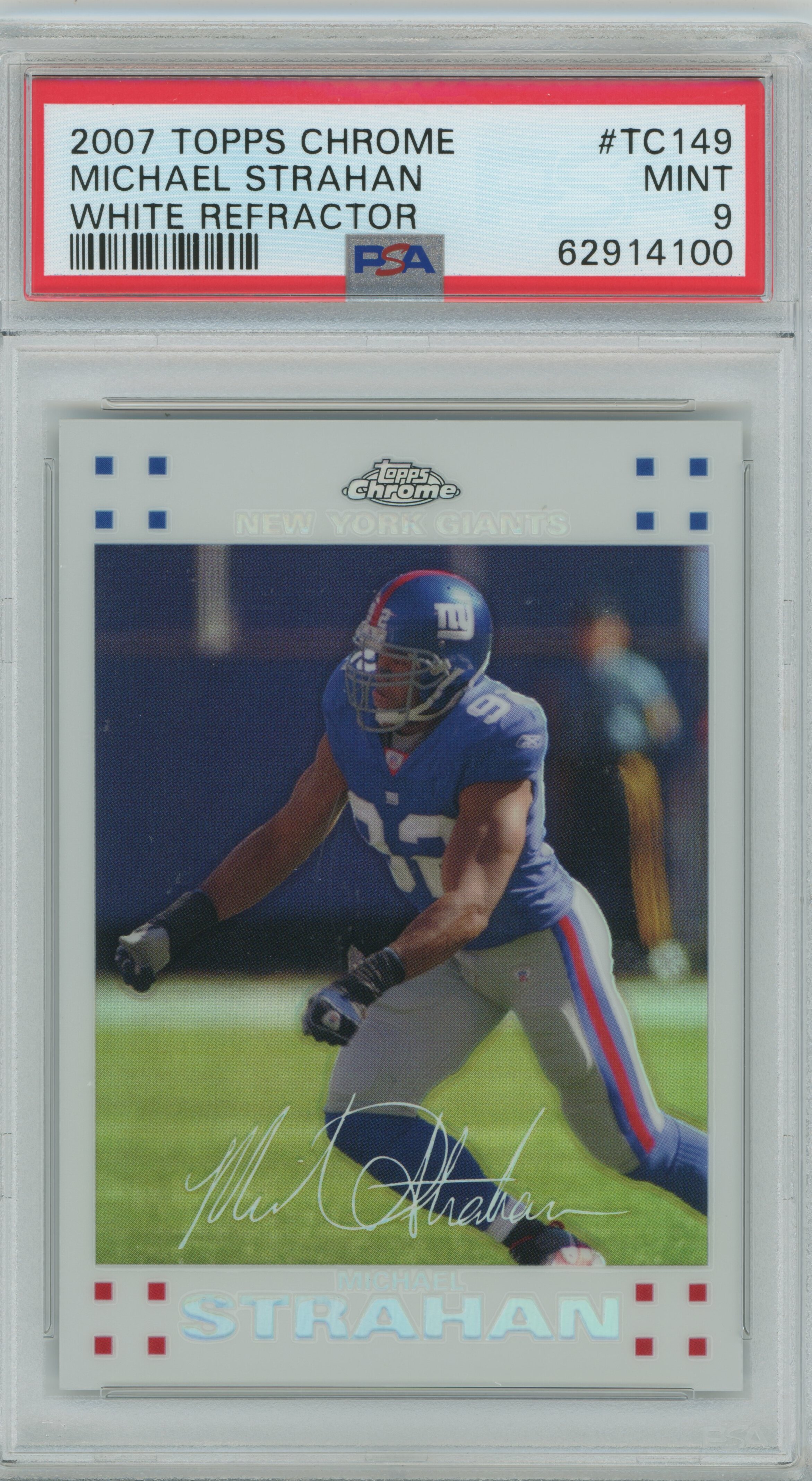 2007-08 Topps Chrome White Refractor Michael Strahan PSA 9