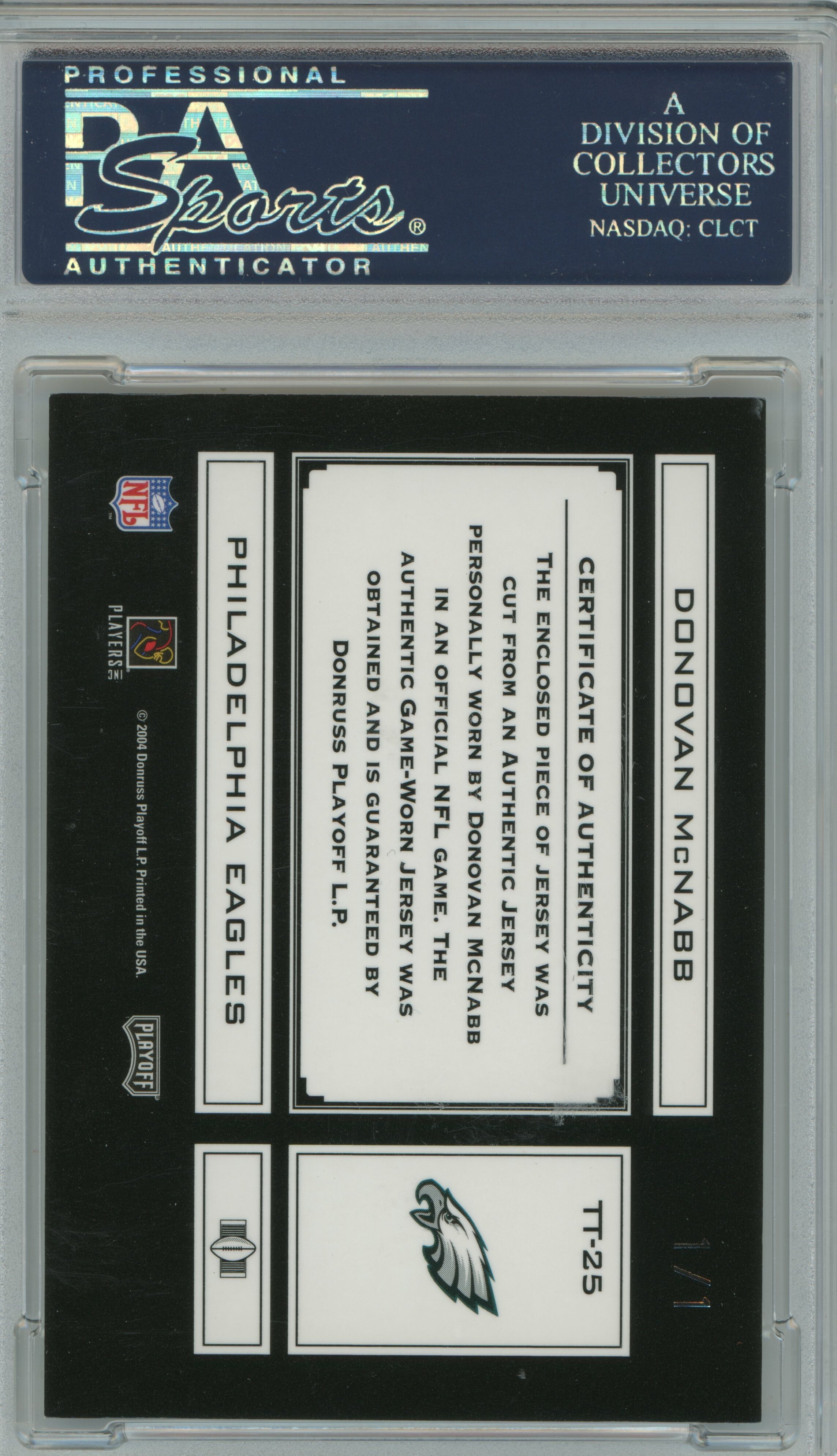 2004 Absolute Memorabilia Tools of the Trade Materials Patch 1/1 Donovan McNabb PSA 9