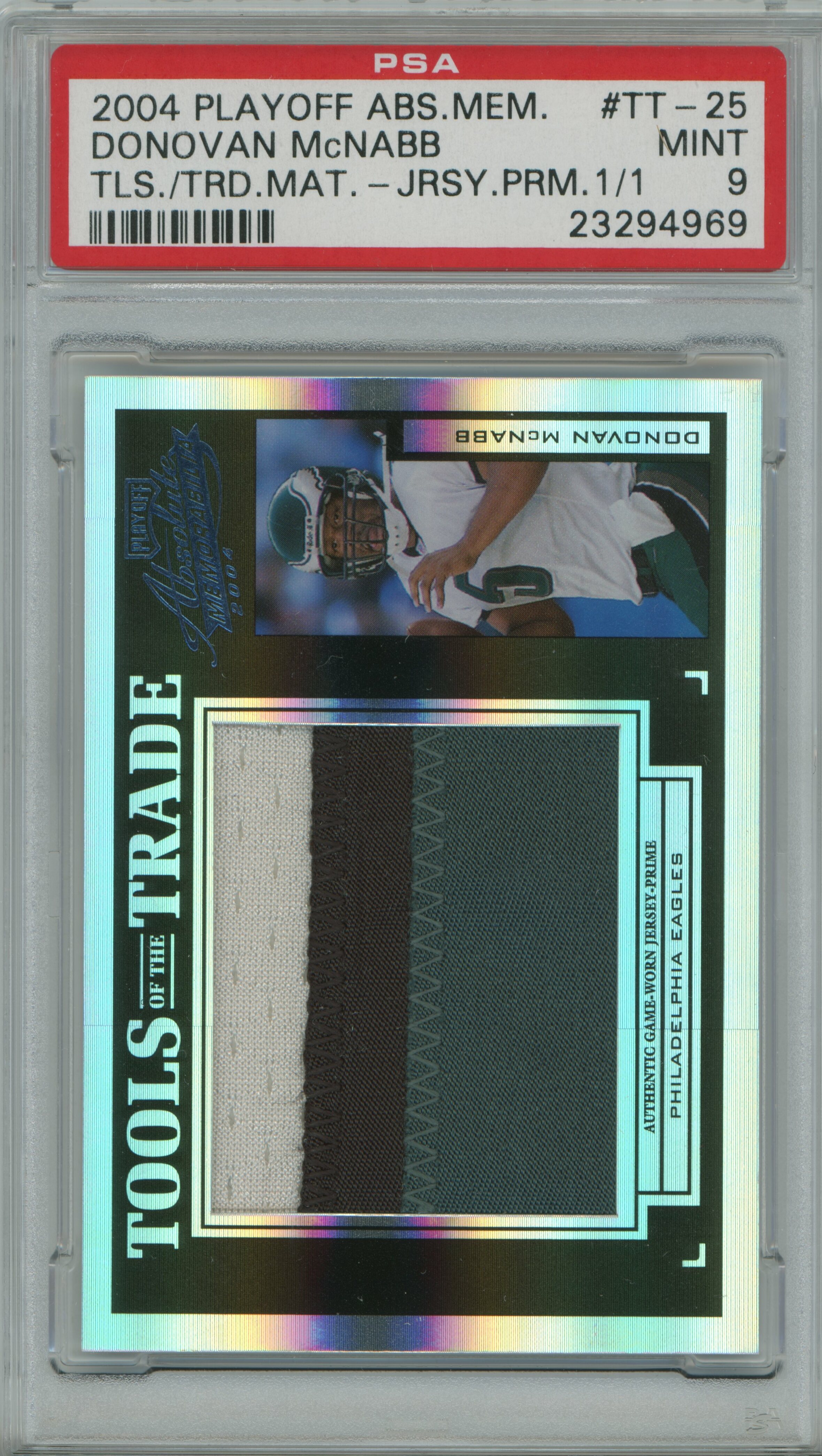 2004 Absolute Memorabilia Tools of the Trade Materials Patch 1/1 Donovan McNabb PSA 9