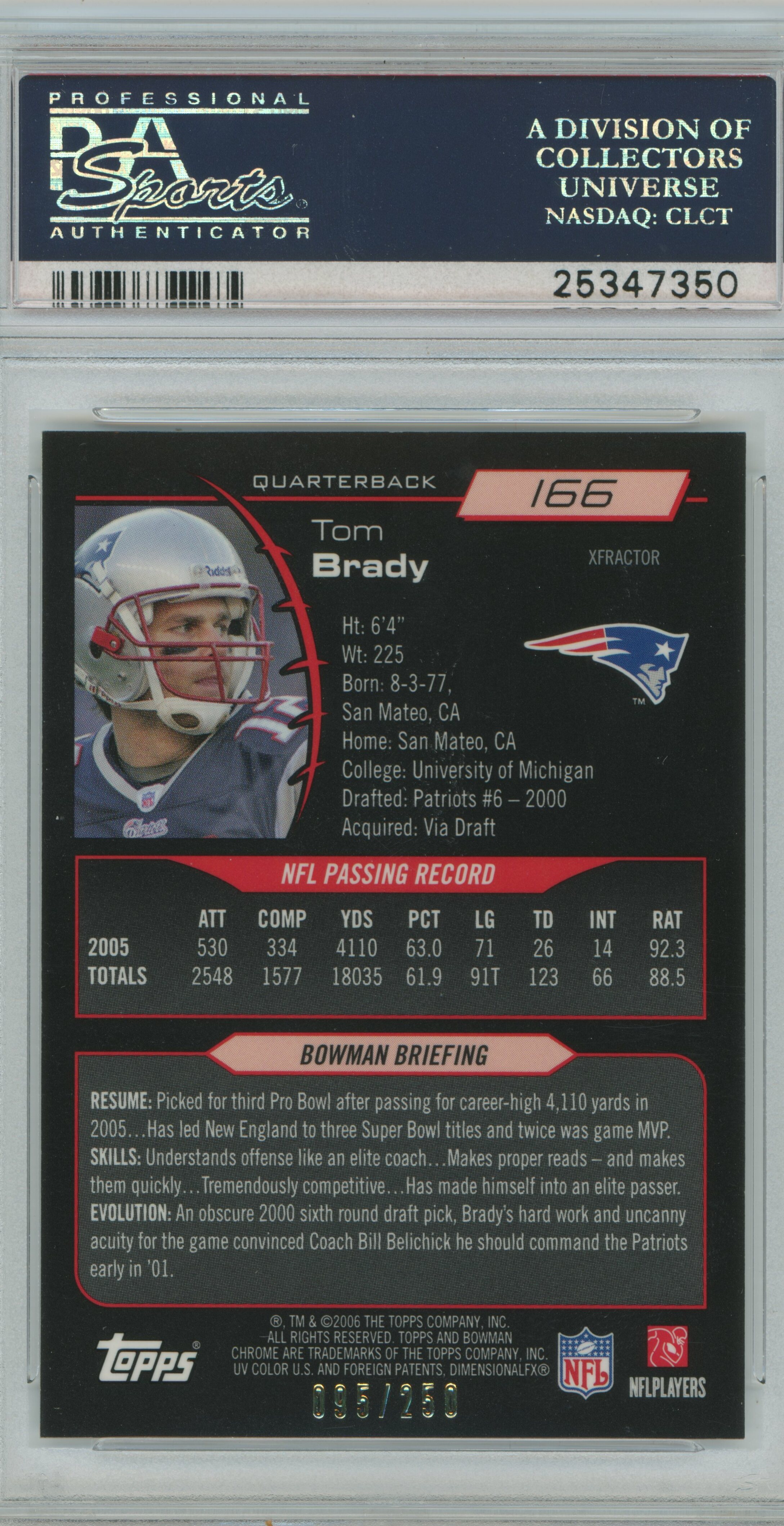 2006 Bowman Chrome Xfractor Tom Brady PSA 10