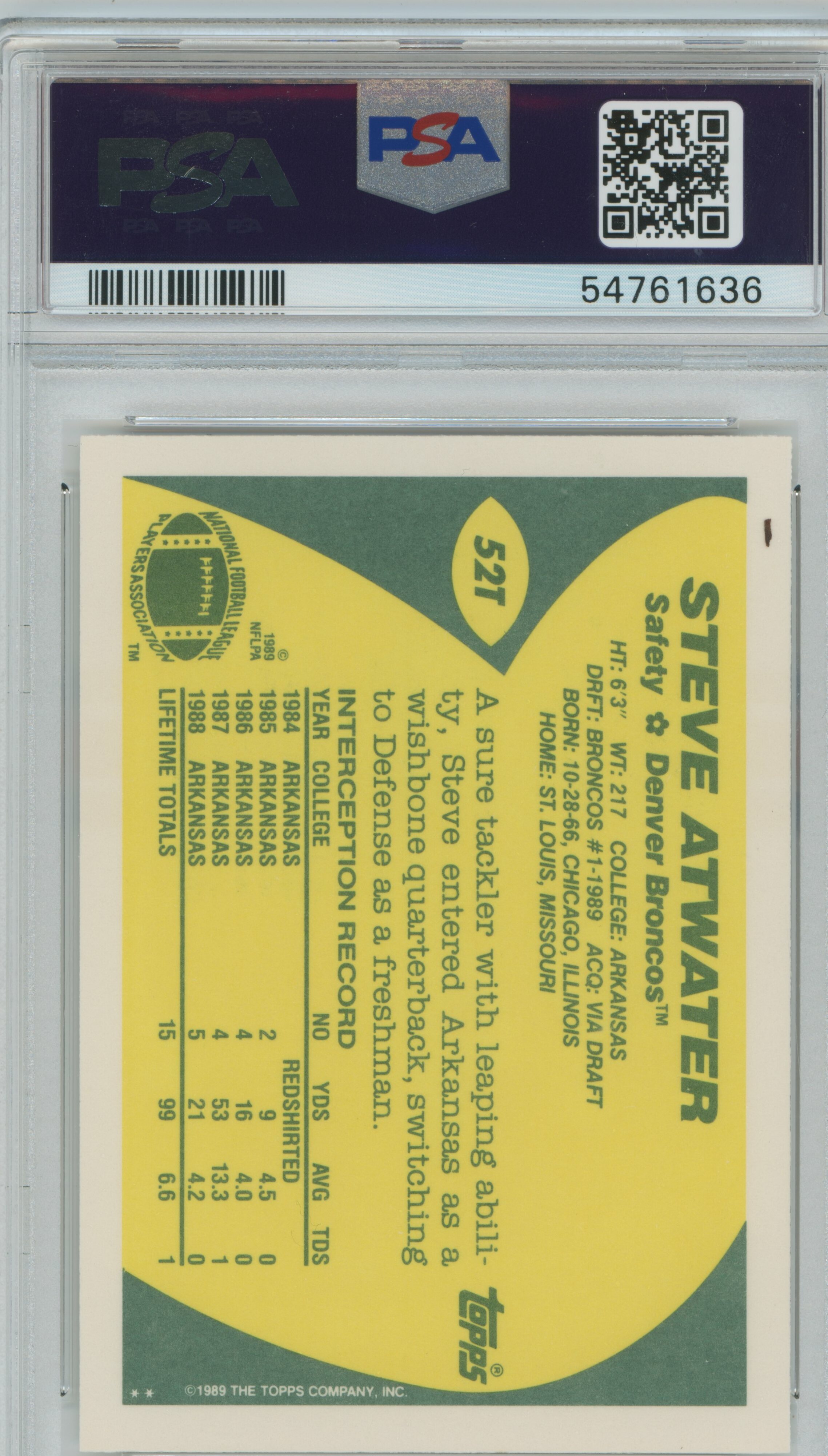 1989 Topps Traded Steve Atwater PSA 9