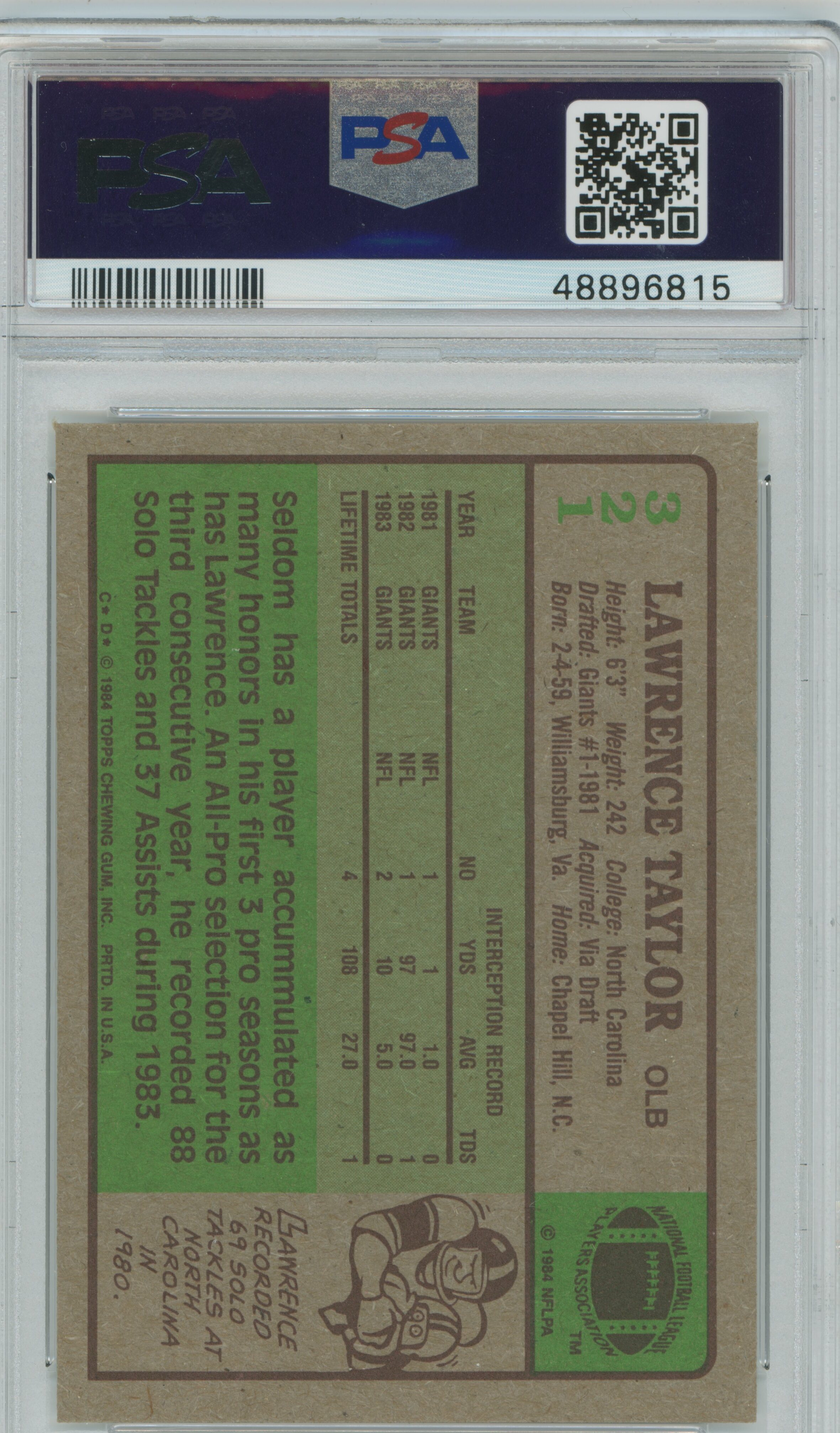 1984 Topps Lawrence Taylor PSA 9