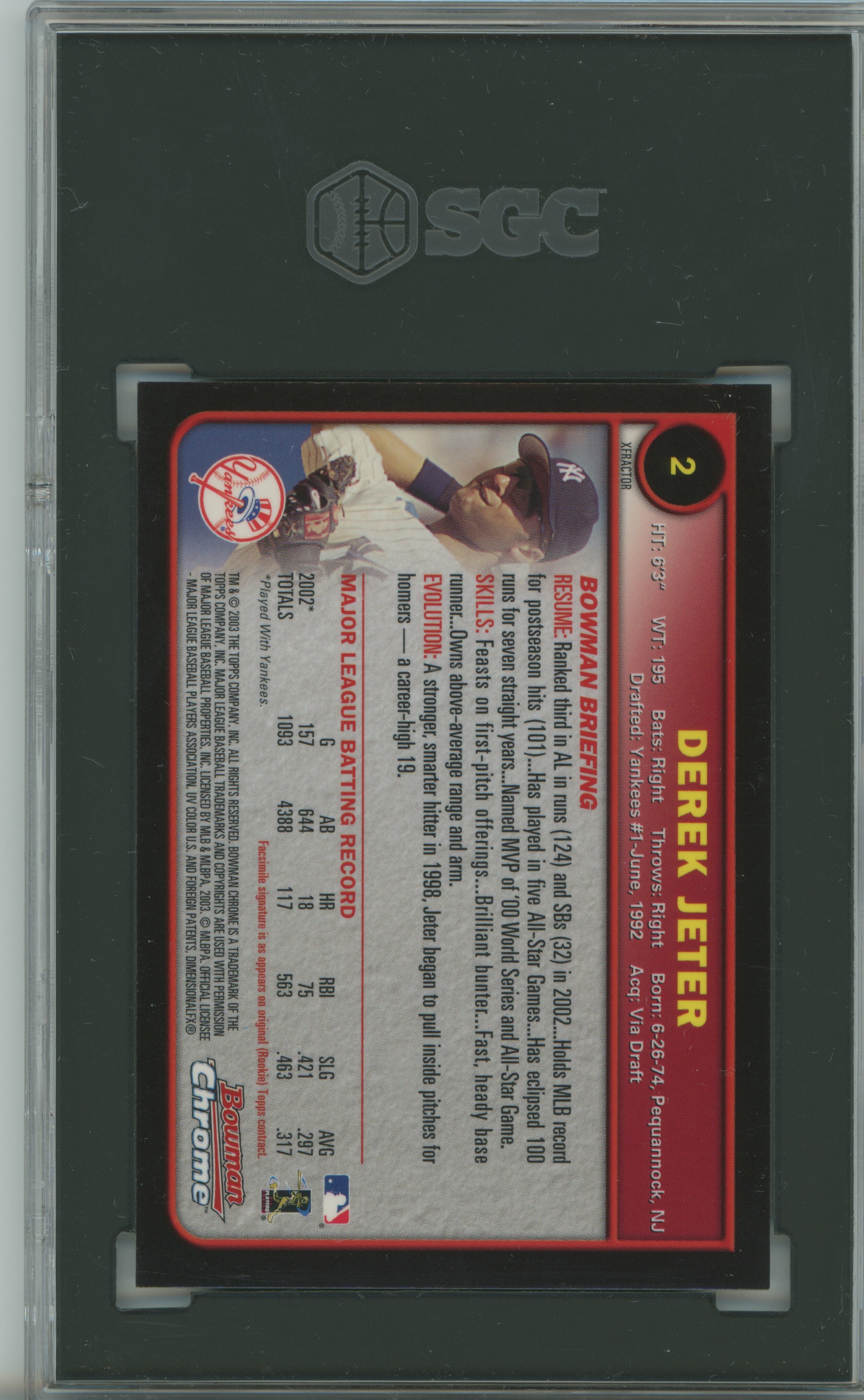 2003 Bowman Chrome Xfractor Derek Jeter SGC 9