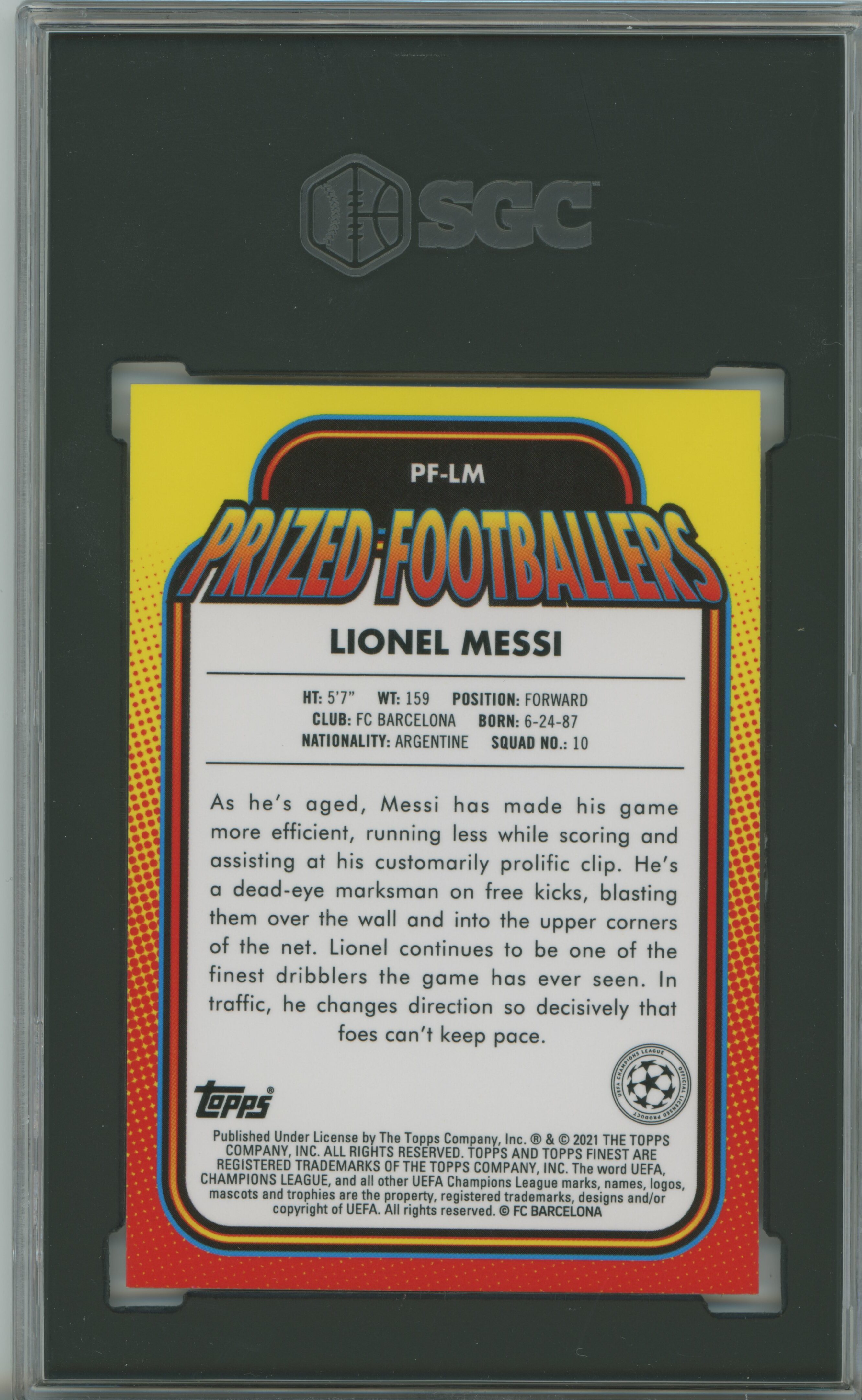 2020-21 Finest UCL Prized Footballers Lionel Messi SGC 9.5