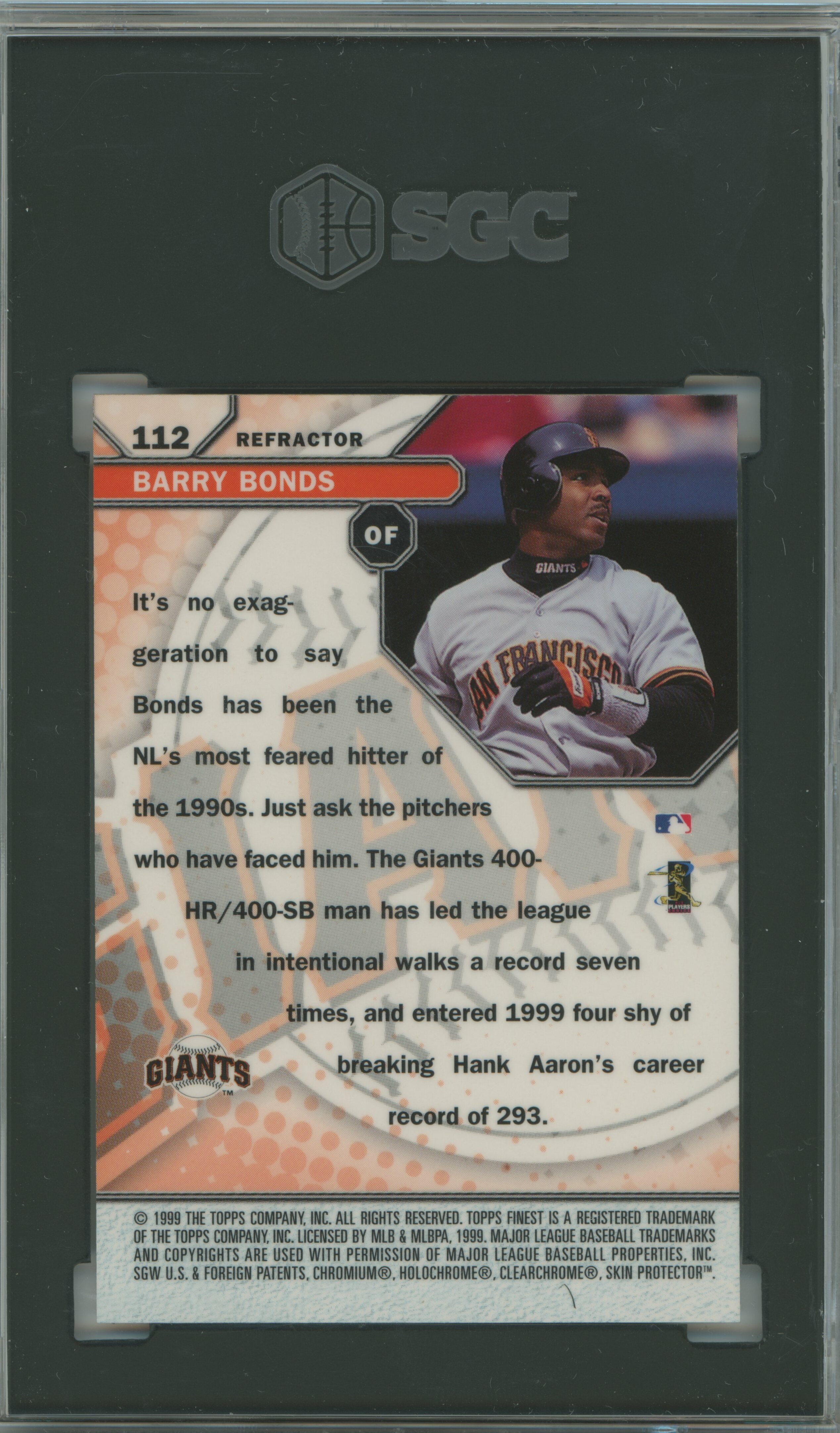 1999 Finest Refractor Barry Bonds SGC 9