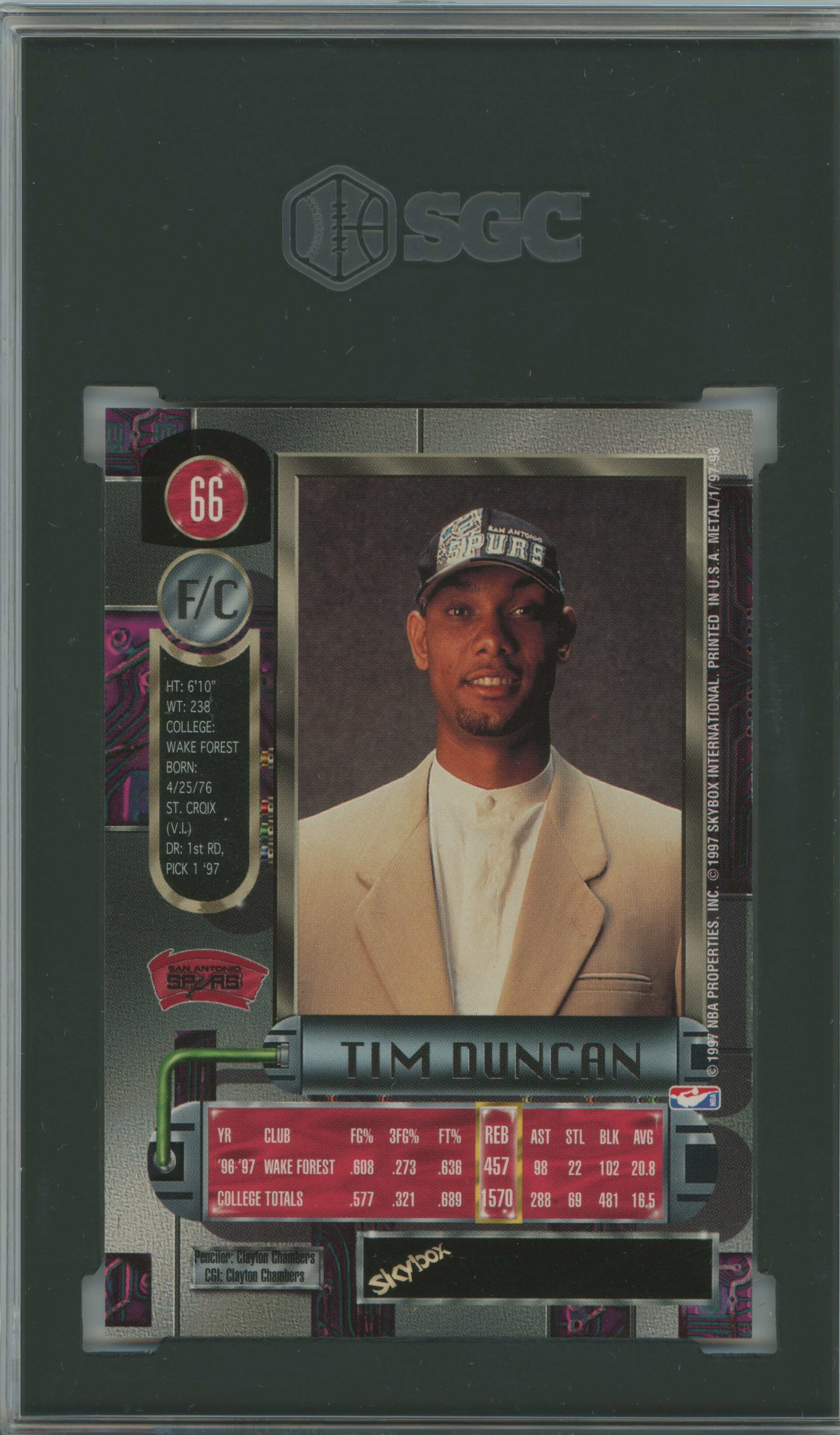 1997-98 Metal Universe Tim Duncan SGC 9.5