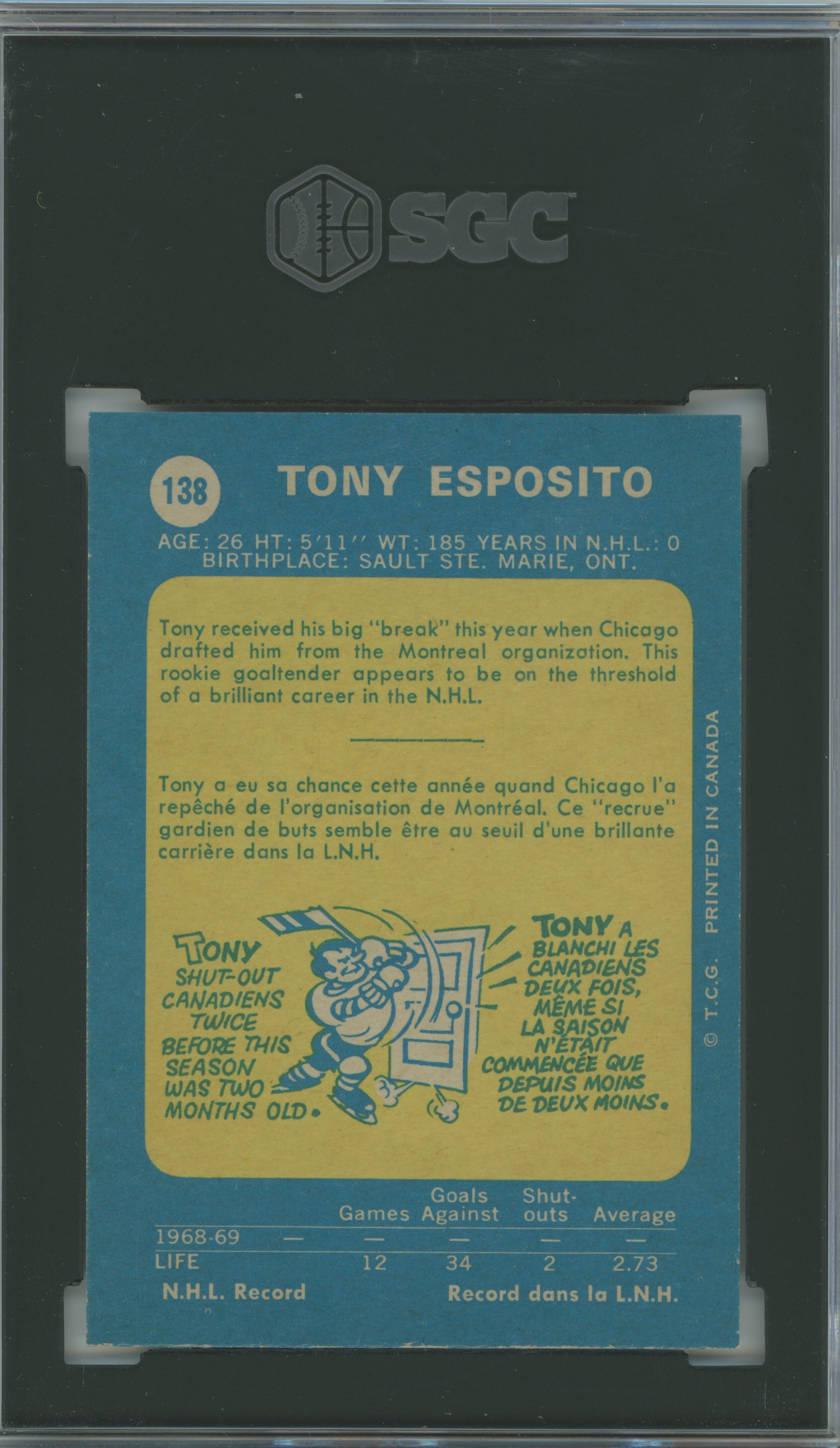 1969-70 O-Pee-Chee RC Tony Esposito SGC 7