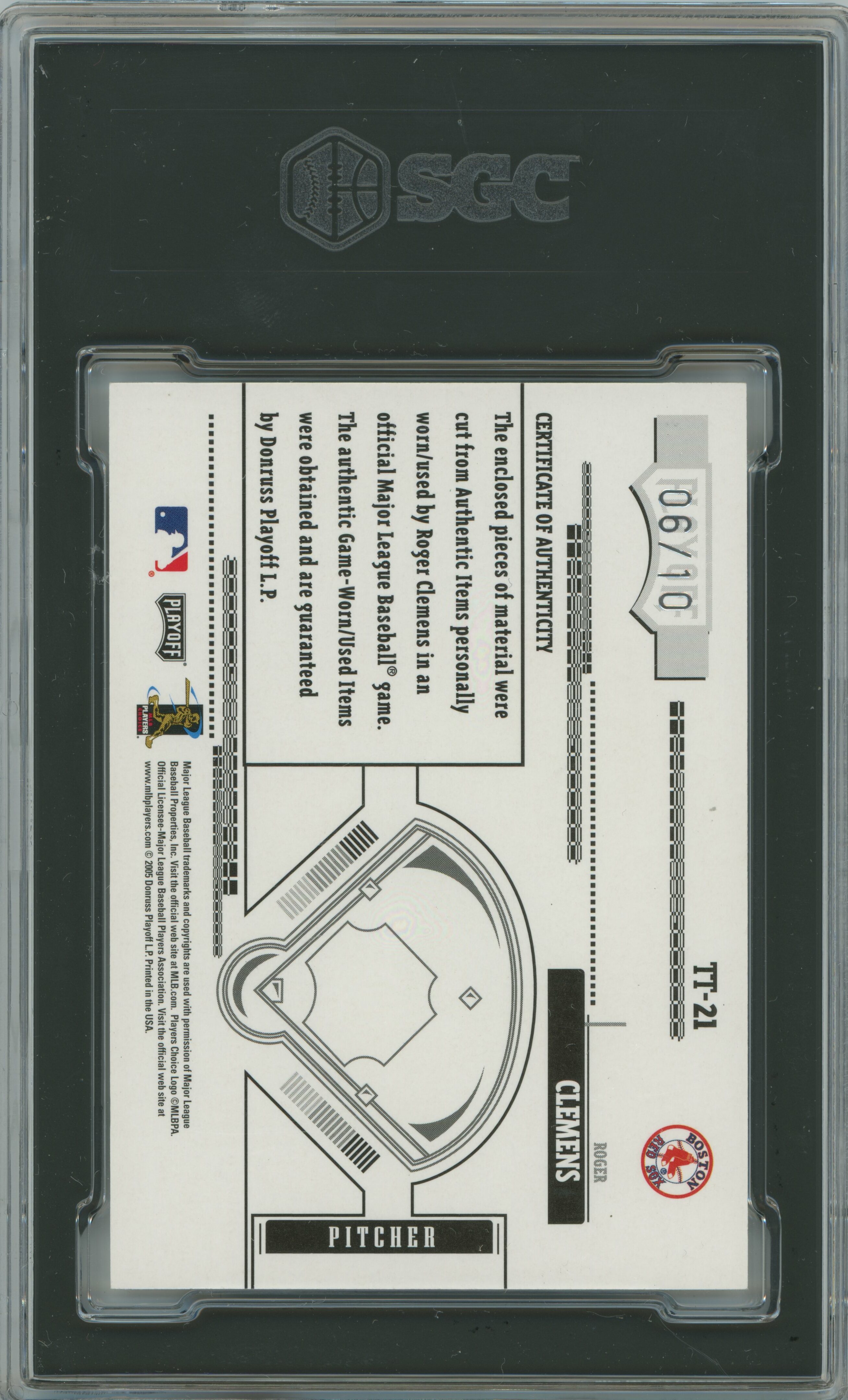 2005 Absolute Memorabilia Tools of the Trade Prime Black Bat Jersey Patch SGC 9