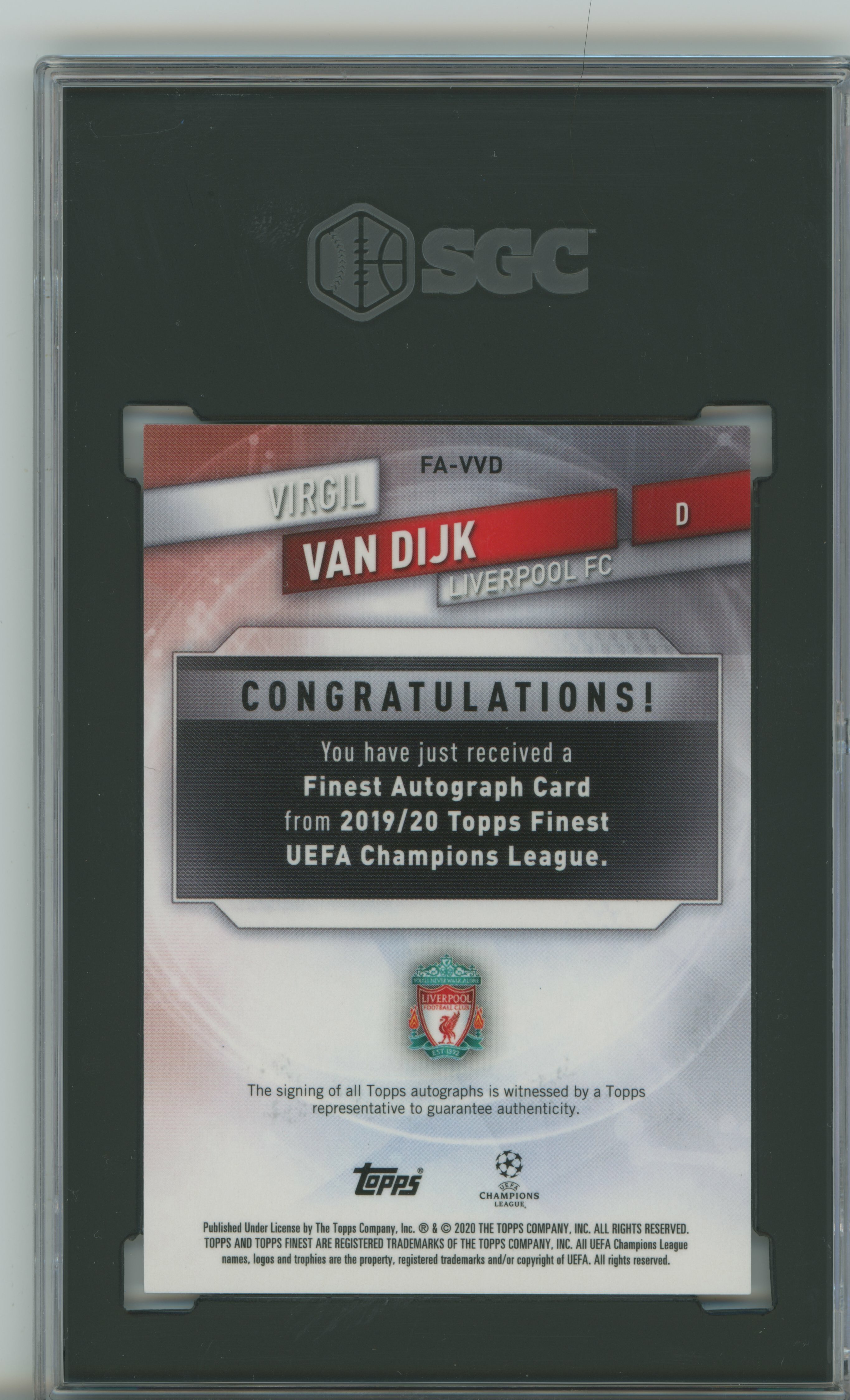 2019-20 Finest UCL Auto Virgil Van Dijk SGC 9