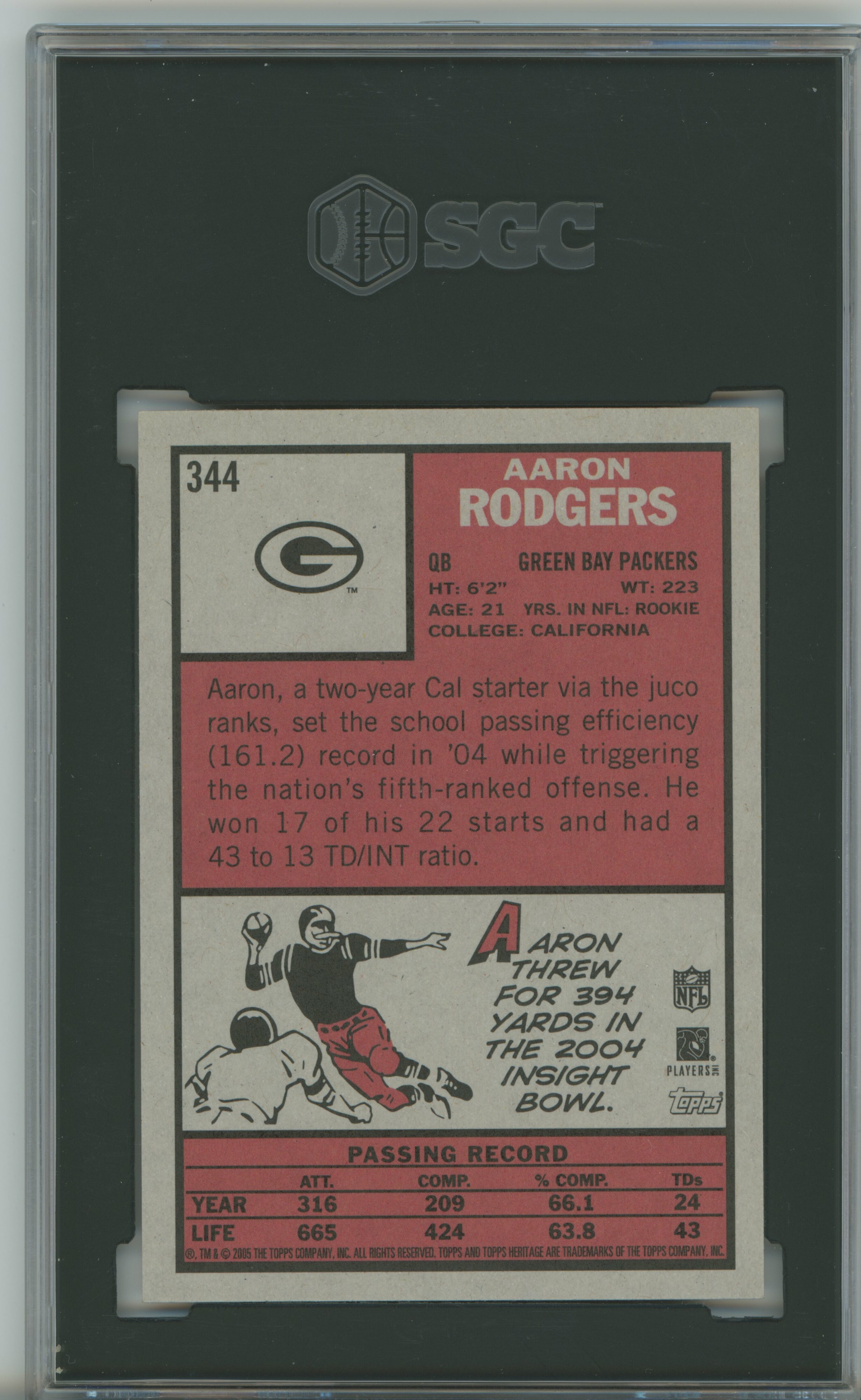 2005 Topps Heritage RC Aaron Rodgers SGC 9