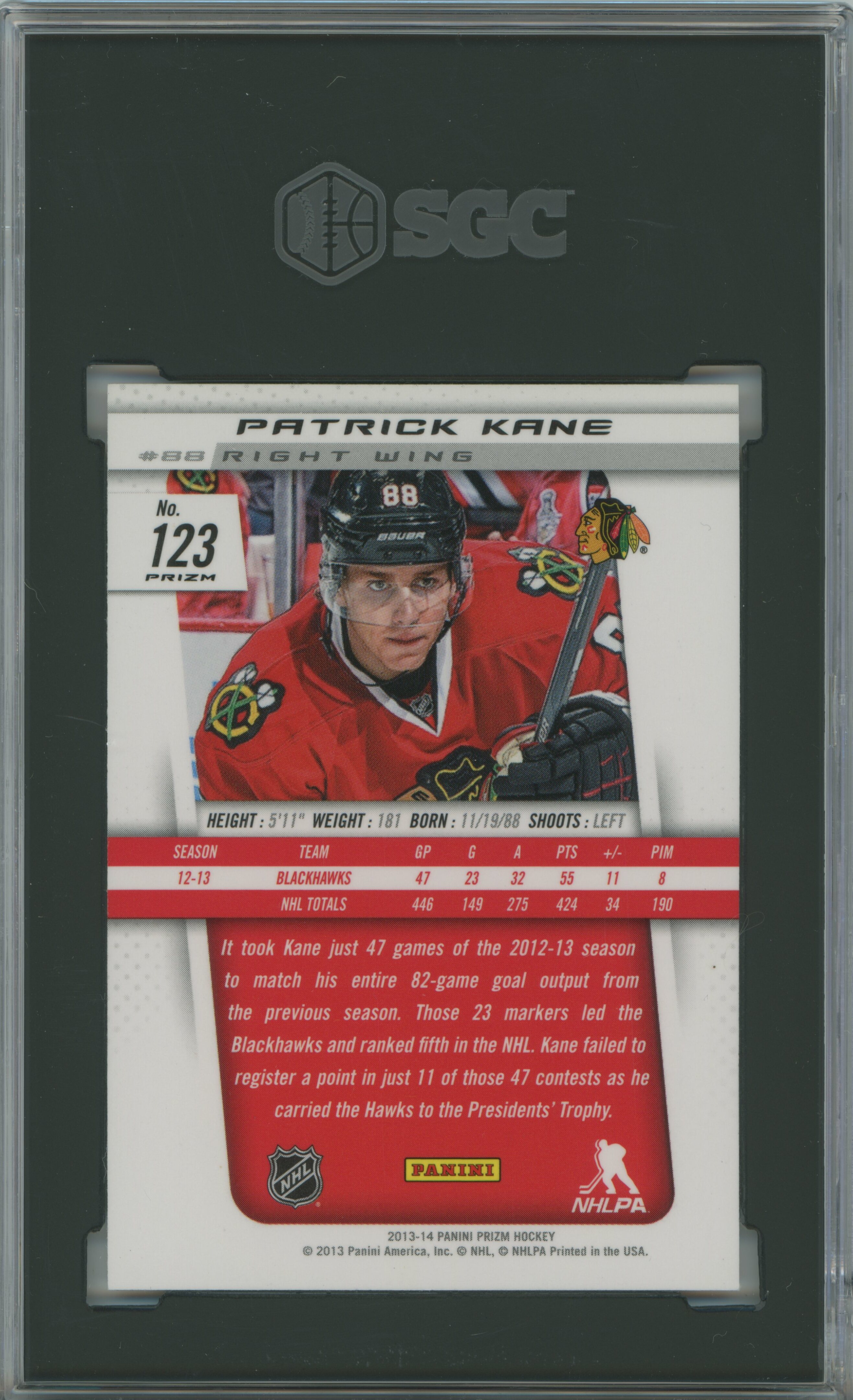 2013-14 Prizm Red Pulsar Red Patrick Kane SGC 9.5