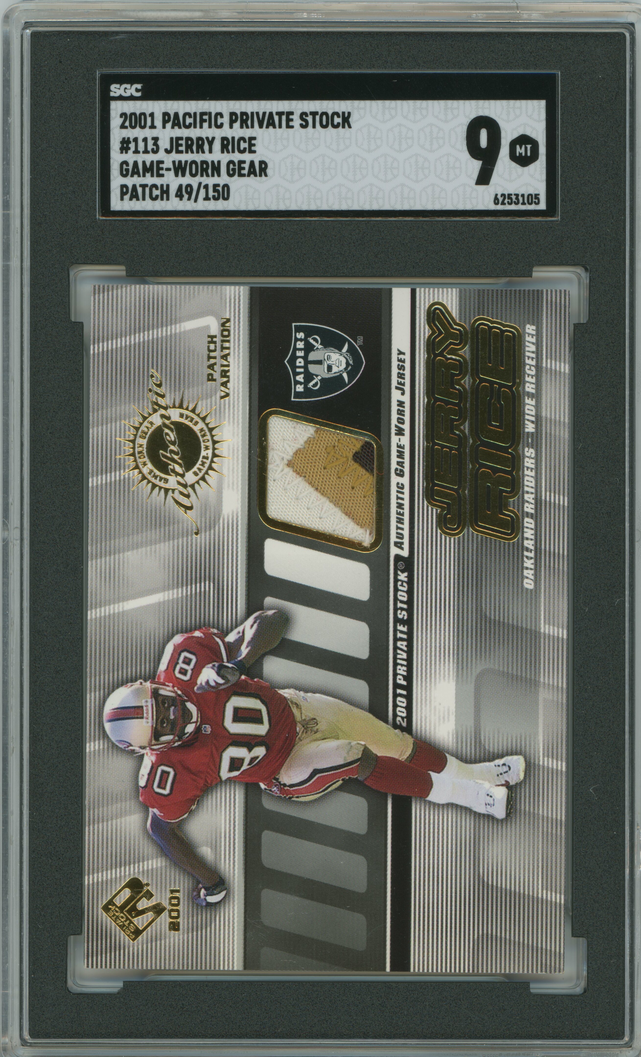 2001 Private Stock Game-Word Gear Patch Jerry Rice SGC 9