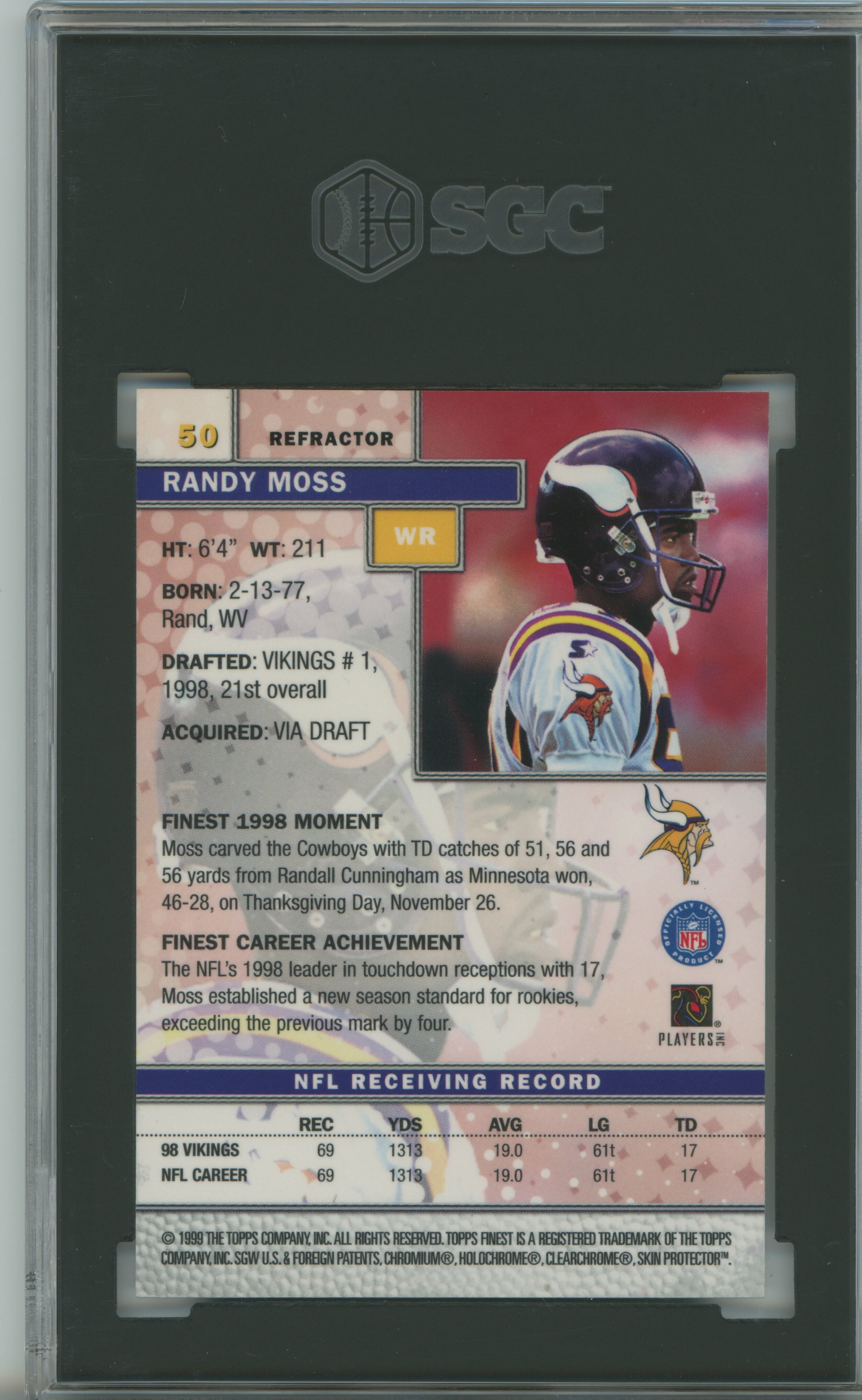 1999 Finest Refactor Randy Moss SGC 9.5