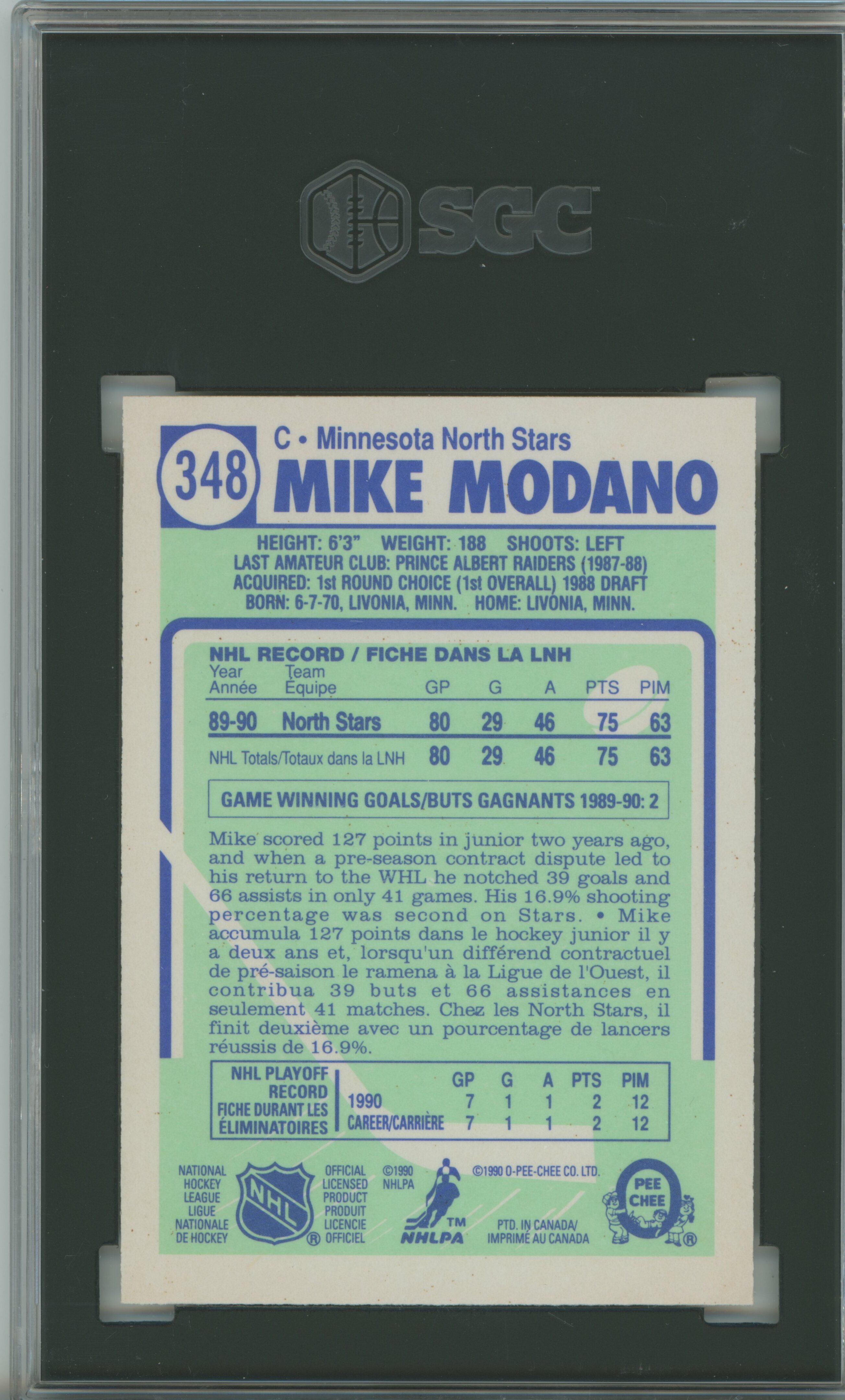 1990-91 O-Pee-Chee RC Mike Modano SGC 9.5